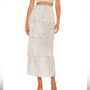 Revolve Saylor Gianna Platinum Silver Tiered Maxi Skirt size XS